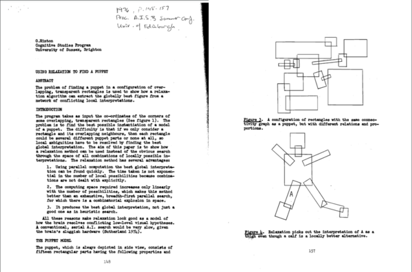 1976년 AISB(Artificial Intelligence and Simulation of Behaviour) 학회 여름 컨퍼런스에서 발표한 &lt;Using Relaxation to Find a Puppet&gt; 논문의 일부. / 이미지=University of Toronto 아카이브<br>