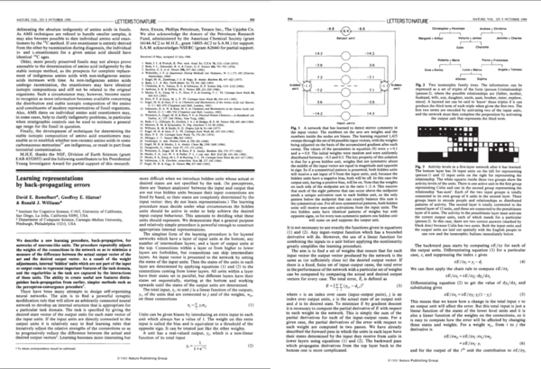 1986년 10월 &lt;네이처&gt;에 실려 큰 반향을 얻었던&nbsp;&lt;Learning representations by back-propagating errors&gt; 논문의 일부. / 이미지=이미지=University of Toronto 아카이브